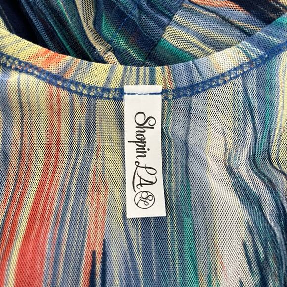 Blue Multicolor Sheer Mesh Cinched Waist V-Neck Oversize Cover-Up Plus 2X/3X NWT - Picture 4 of 15